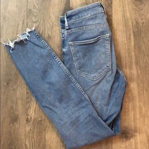 High rise, skinny ankle cut off jeans